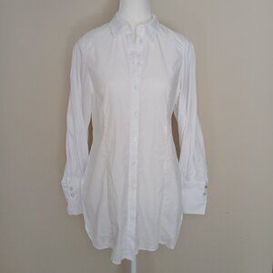 Anthropologie Maeve Button Down Blouse Crystal Button Cuff Detail White Size 6